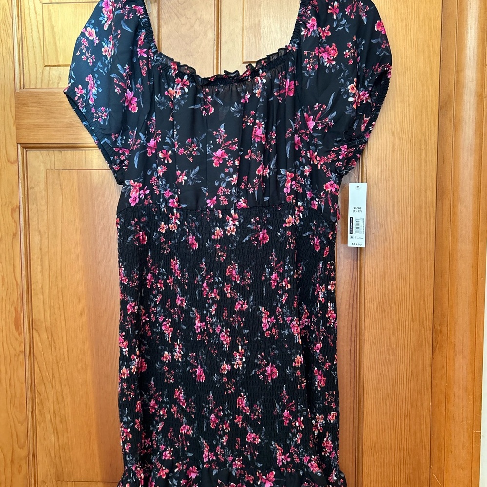 No Boundaries Black and Pink Floral Mini Dress